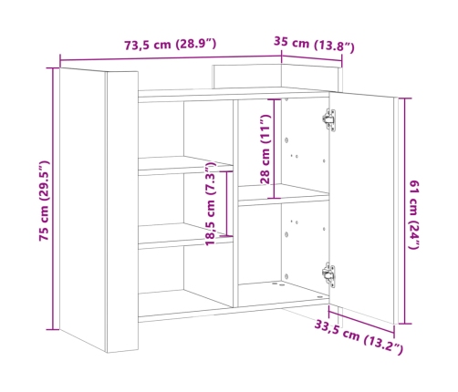 Aparador de madera de ingeniería roble Sonoma 73,5x35x75 cm