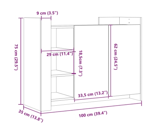 Aparador de madera de ingeniería negro 100x35x75 cm