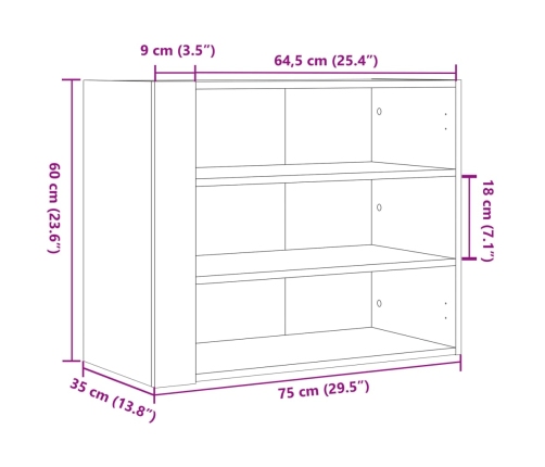 Armario de pared madera de ingeniería negro 75x35x60 cm