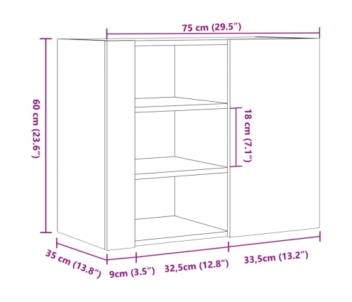 Armario de pared madera de ingeniería negro 75x35x60 cm