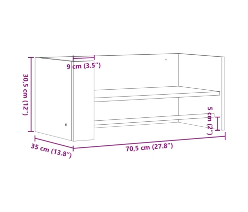 vidaXL Estante pared madera ingeniería roble ahumado 70,5x35x30,5 cm