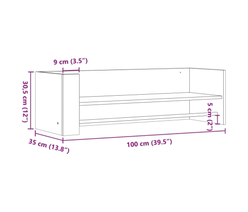 Estante de pared madera de ingeniería negro 100x35x30,5 cm