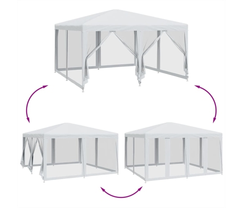 Carpa para fiestas con 8 paredes de malla HDPE blanco 4x4 m