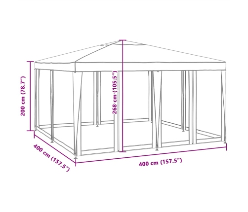 Carpa para fiestas con 8 paredes de malla HDPE blanco 4x4 m