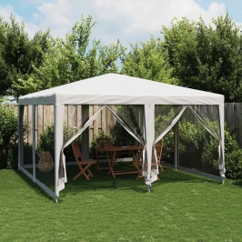 Carpa para fiestas con 8 paredes de malla HDPE blanco 4x4 m