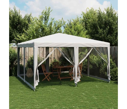 Carpa para fiestas con 8 paredes de malla HDPE blanco 4x4 m