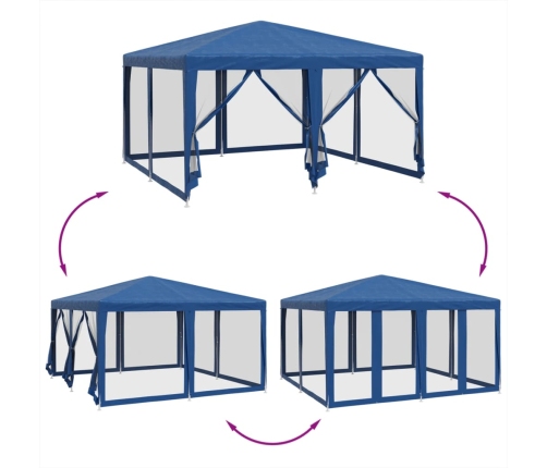 Carpa para fiestas con 8 paredes de malla HDPE azul 4x4 m