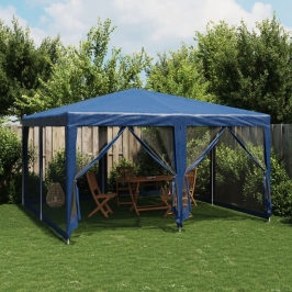Carpa para fiestas con 8 paredes de malla HDPE azul 4x4 m