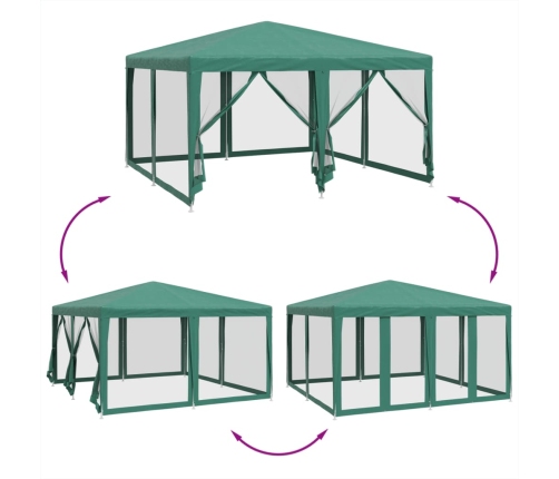 Carpa para fiestas con 8 paredes de malla HDPE verde 4x4 m