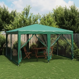 Carpa para fiestas con 8 paredes de malla HDPE verde 4x4 m