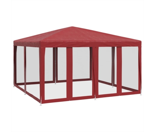 Carpa para fiestas con 8 paredes de malla HDPE rojo 4x4 m