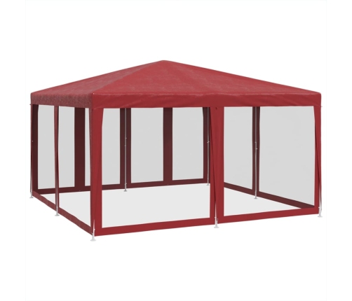 Carpa para fiestas con 8 paredes de malla HDPE rojo 4x4 m