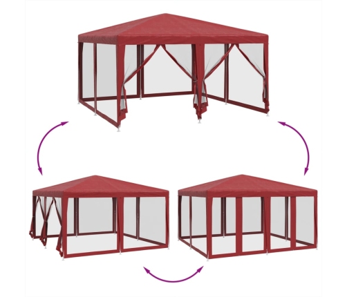 Carpa para fiestas con 8 paredes de malla HDPE rojo 4x4 m