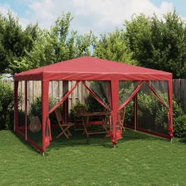 Carpa para fiestas con 8 paredes de malla HDPE rojo 4x4 m