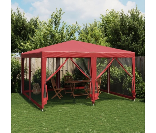 Carpa para fiestas con 8 paredes de malla HDPE rojo 4x4 m