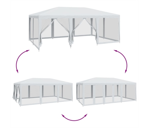 Carpa para fiestas con 10 paredes de malla HDPE blanco 6x4 m