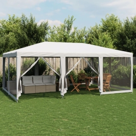 Carpa para fiestas con 10 paredes de malla HDPE blanco 6x4 m