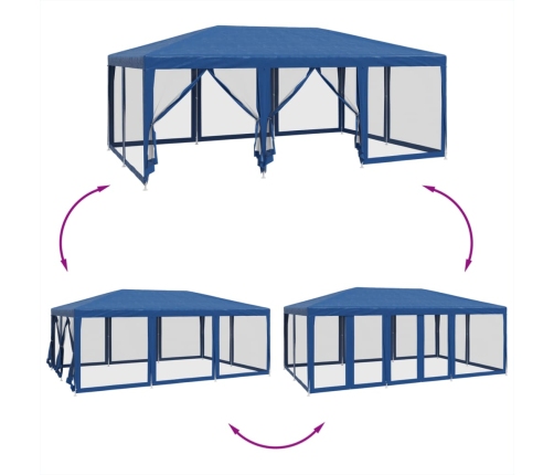 Carpa para fiestas con 10 paredes de malla HDPE azul 6x4 m