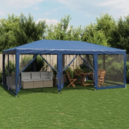 Carpa para fiestas con 10 paredes de malla HDPE azul 6x4 m