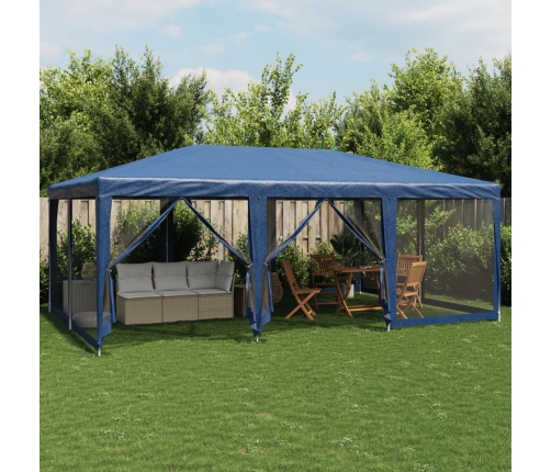 Carpa para fiestas con 10 paredes de malla HDPE azul 6x4 m