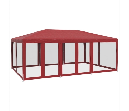 Carpa para fiestas con 10 paredes de malla HDPE rojo 6x4 m