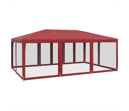 Carpa para fiestas con 10 paredes de malla HDPE rojo 6x4 m