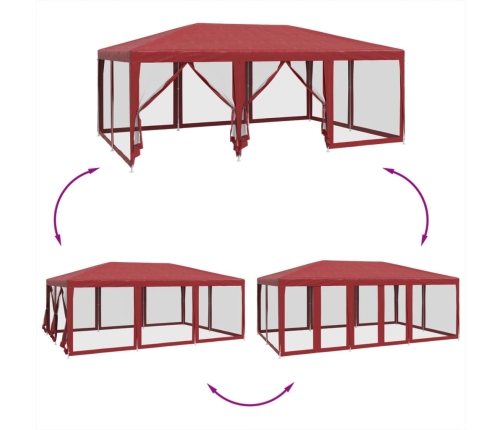 Carpa para fiestas con 10 paredes de malla HDPE rojo 6x4 m