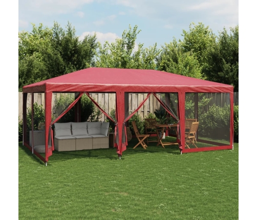 Carpa para fiestas con 10 paredes de malla HDPE rojo 6x4 m