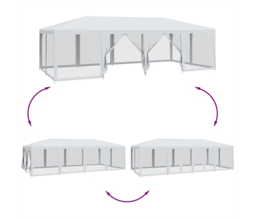 Carpa para fiestas con 12 paredes de malla HDPE blanco 8x4 m