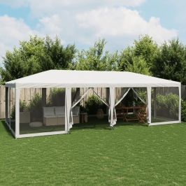 Carpa para fiestas con 12 paredes de malla HDPE blanco 8x4 m