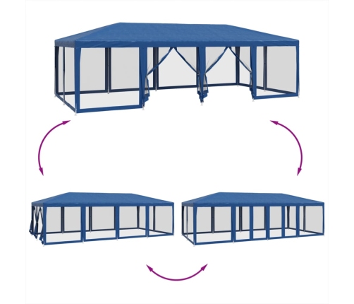 Carpa para fiestas con 12 paredes de malla HDPE azul 8x4 m