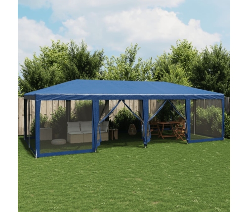 Carpa para fiestas con 12 paredes de malla HDPE azul 8x4 m