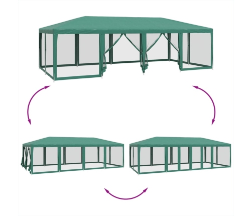 Carpa para fiestas con 12 paredes de malla HDPE verde 8x4 m