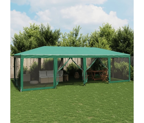 Carpa para fiestas con 12 paredes de malla HDPE verde 8x4 m