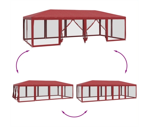 Carpa para fiestas con 12 paredes de malla HDPE rojo 8x4 m