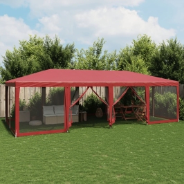 Carpa para fiestas con 12 paredes de malla HDPE rojo 8x4 m