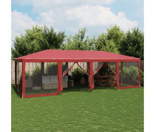 Carpa para fiestas con 12 paredes de malla HDPE rojo 8x4 m