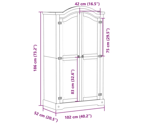 Armario Corona madera maciza de pino 102x52x186 cm