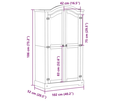 Armario Corona madera maciza de pino blanco 102x52x186 cm