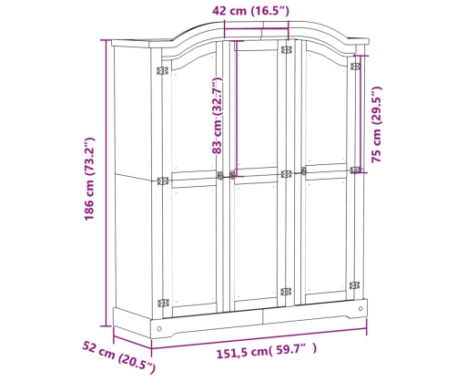 Armario Corona madera maciza de pino 151,5x52x186 cm