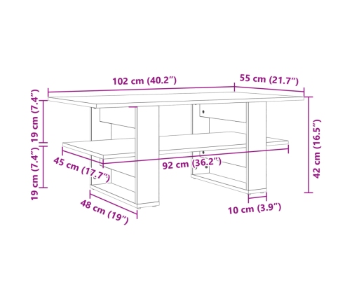 Mesa de centro madera de ingeniería blanco 102x55x42 cm