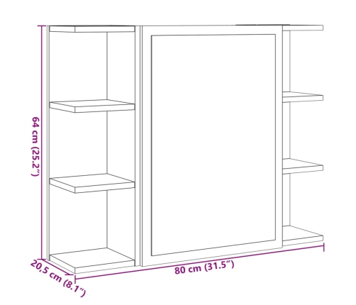 Armario de espejo baño contrachapada color roble 80x20,5x64 cm
