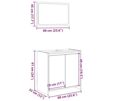 Set de muebles de baño 2 pzas madera contrachapada roble Sonoma