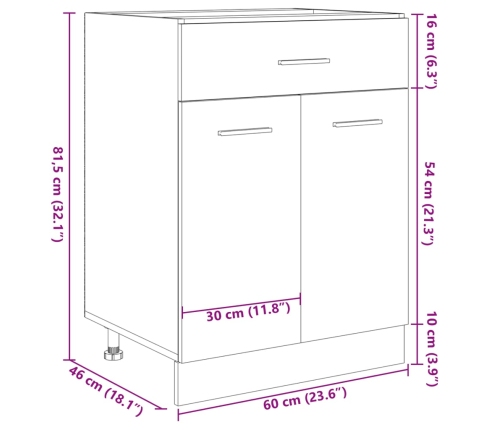 Mueble bajo cocina con cajón madera roble Sonoma 60x46x81,5 cm