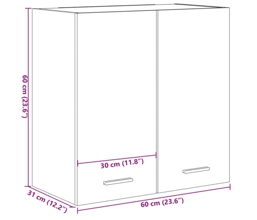 Armario colgante cocina contrachapada roble 60x31x60 cm