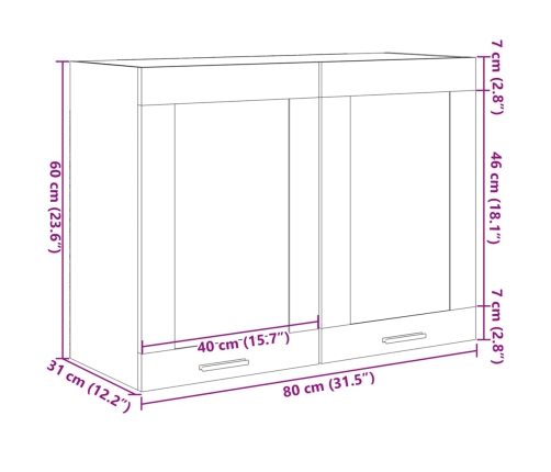 Armario colgante cristal y aglomerado roble sonoma 80x31x60 cm