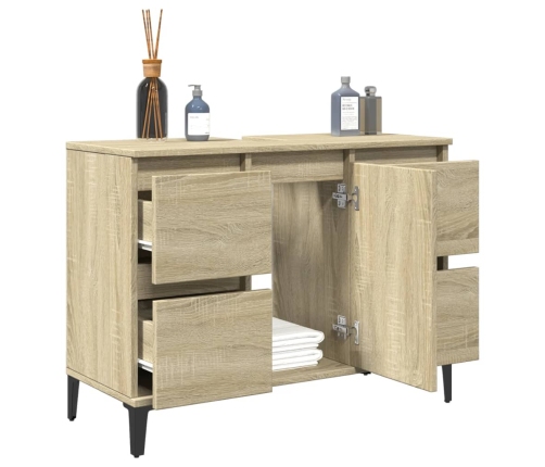 Armario de lavabo madera contrachapada roble Sonoma 80x33x60 cm