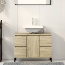 Armario de lavabo madera contrachapada roble Sonoma 80x33x60 cm