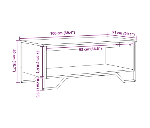 Mesa de centro madera de ingeniería negro 100x51x40 cm