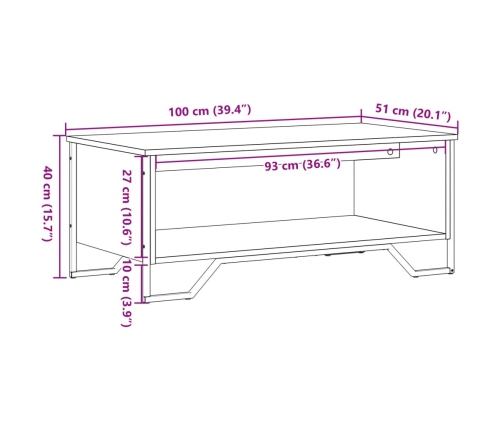 Mesa de centro madera de ingeniería roble Sonoma 100x51x40 cm